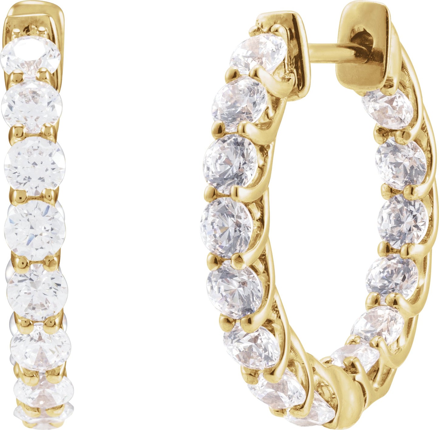 2 1/5 Ctw Lab-Grown Diamond Inside-Outside Hoop Earrings - Yellow Gold - Lab Grown Diamond