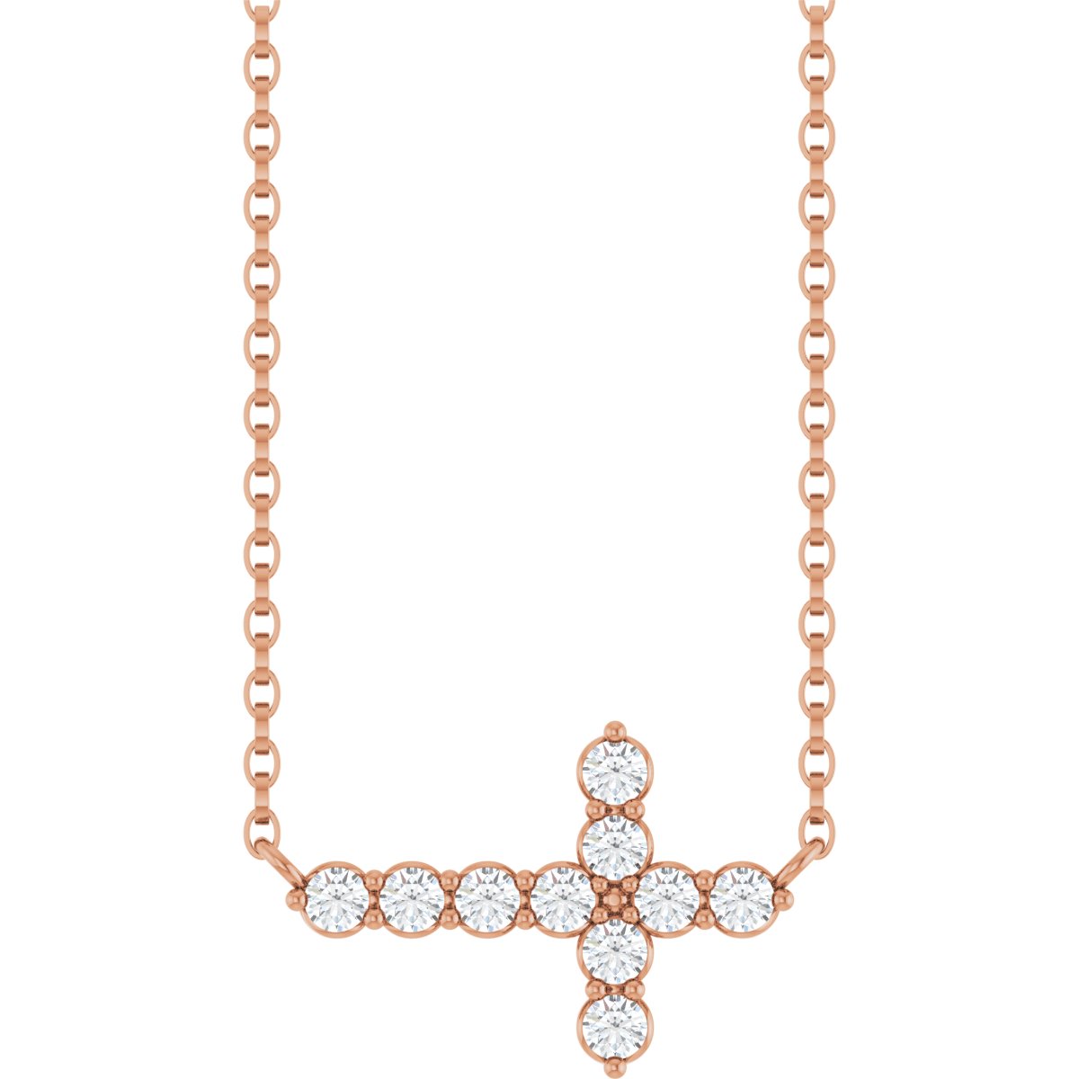 1/3 Ctw Lab-Grown Diamond Sideways Cross Necklace - Rose Gold - Lab Grown Diamond