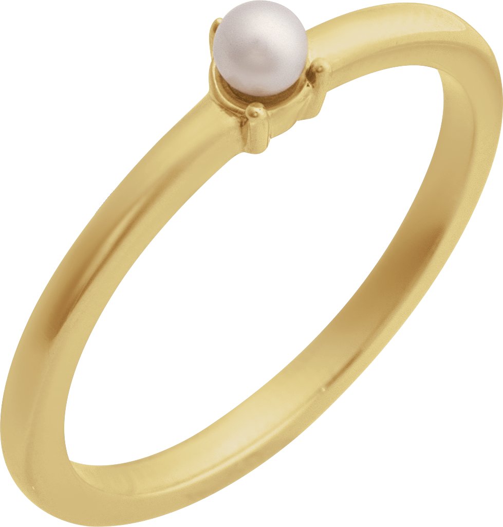 Cultured Pearl Solitaire Stackable Ring - Yellow Gold