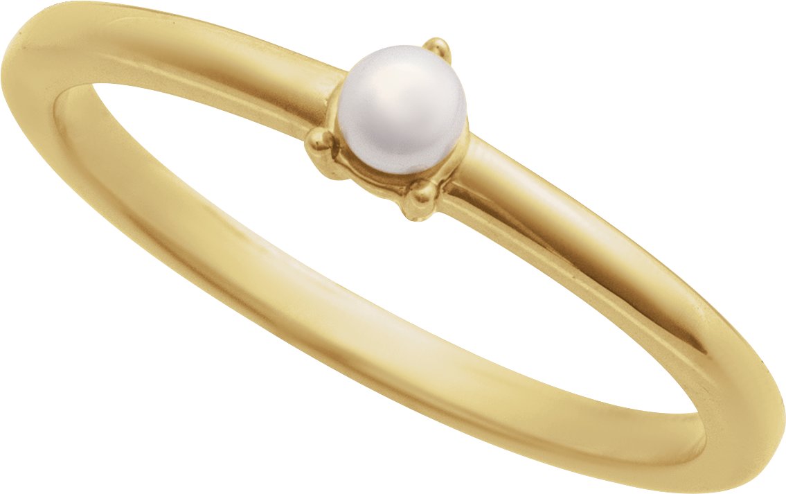 Cultured Pearl Solitaire Stackable Ring - Yellow Gold
