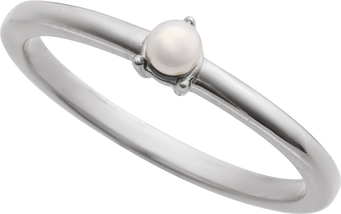Cultured Pearl Solitaire Stackable Ring - White Gold