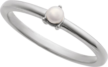 Cultured Pearl Solitaire Stackable Ring - White Gold
