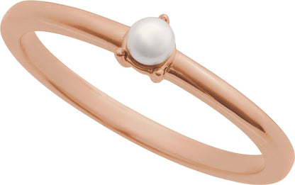 Cultured Pearl Solitaire Stackable Ring - Rose Gold