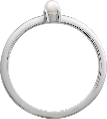 Cultured Pearl Solitaire Stackable Ring - White Gold