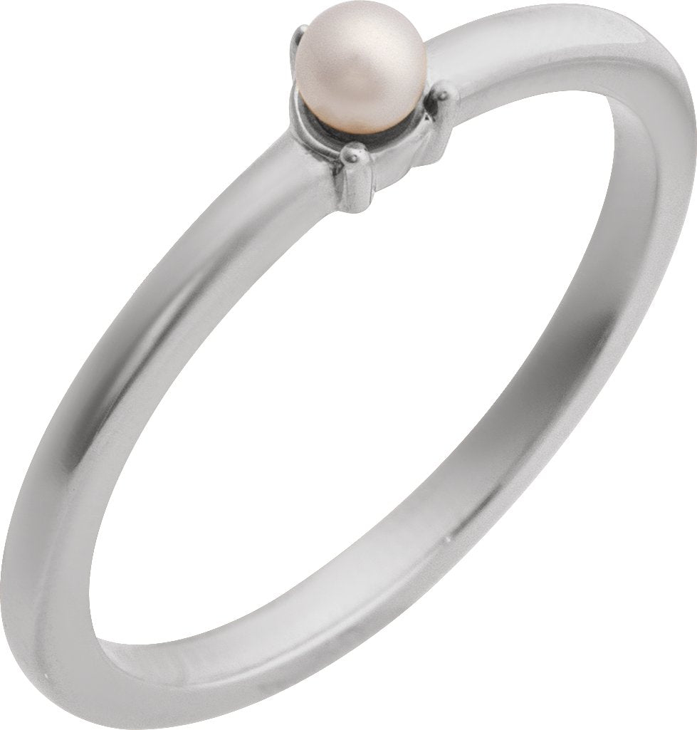 Cultured Pearl Solitaire Stackable Ring - White Gold