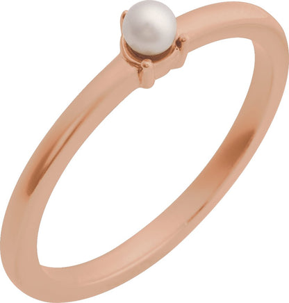 Cultured Pearl Solitaire Stackable Ring - Rose Gold