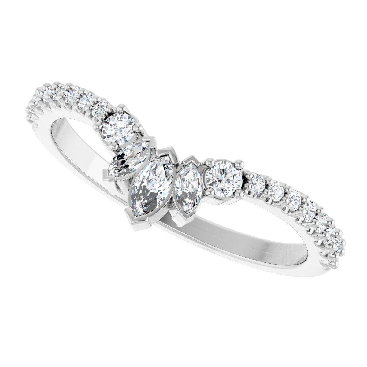 1/3 Ctw Marquise Lab-Grown Diamond Contour Band - White Gold - Lab Grown Diamond