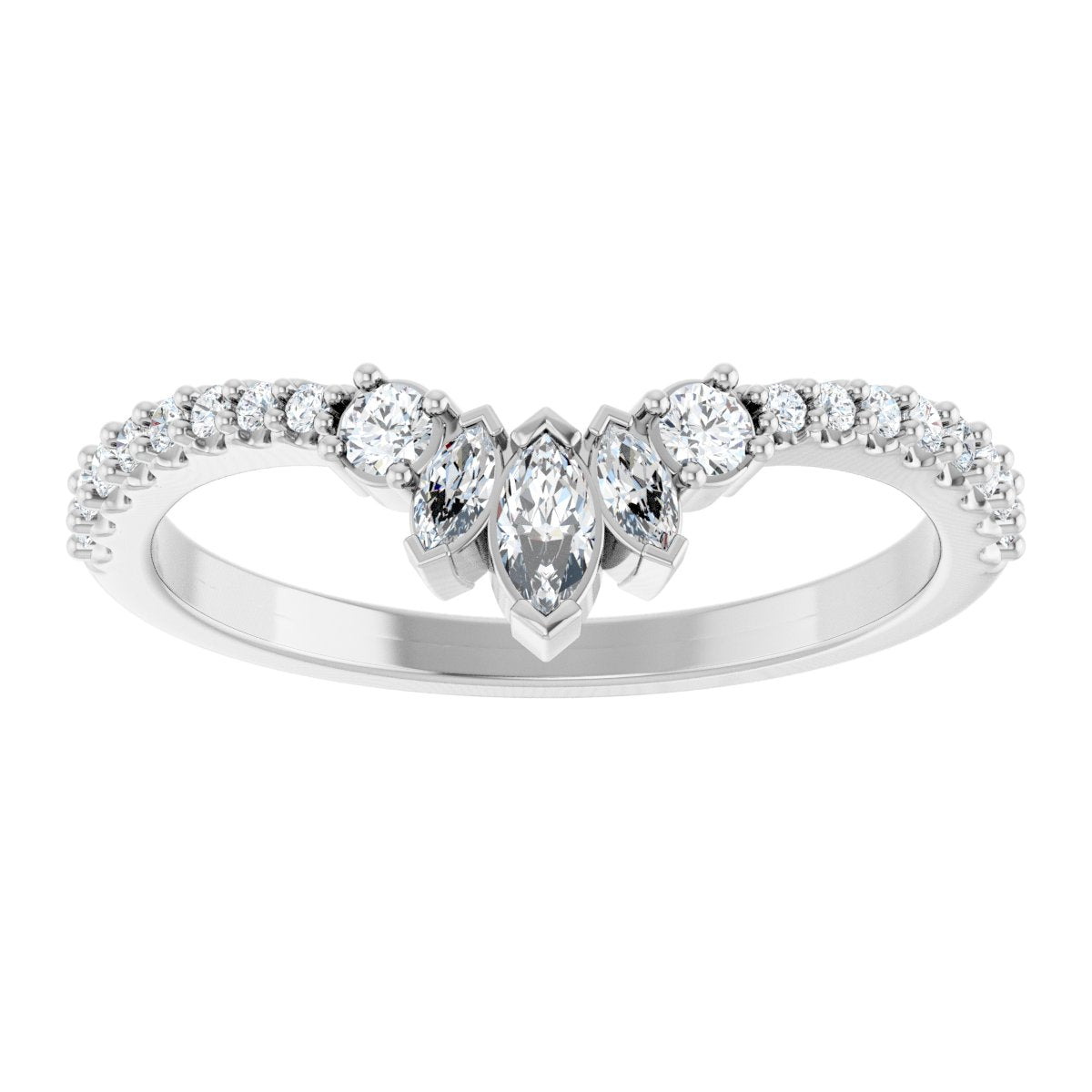 1/3 Ctw Marquise Lab-Grown Diamond Contour Band - White Gold - Lab Grown Diamond