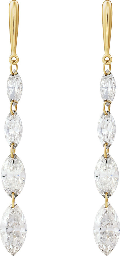 1 1/2 Ctw Marquise Lab-Grown Diamond Drilled Diamond Earrings - Yellow Gold - Lab Grown Diamond