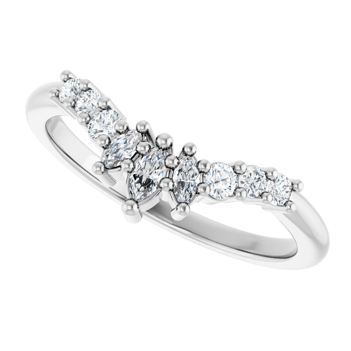 1/4 Ctw Marquise Lab-Grown Diamond Contour Band - White Gold - Lab Grown Diamond