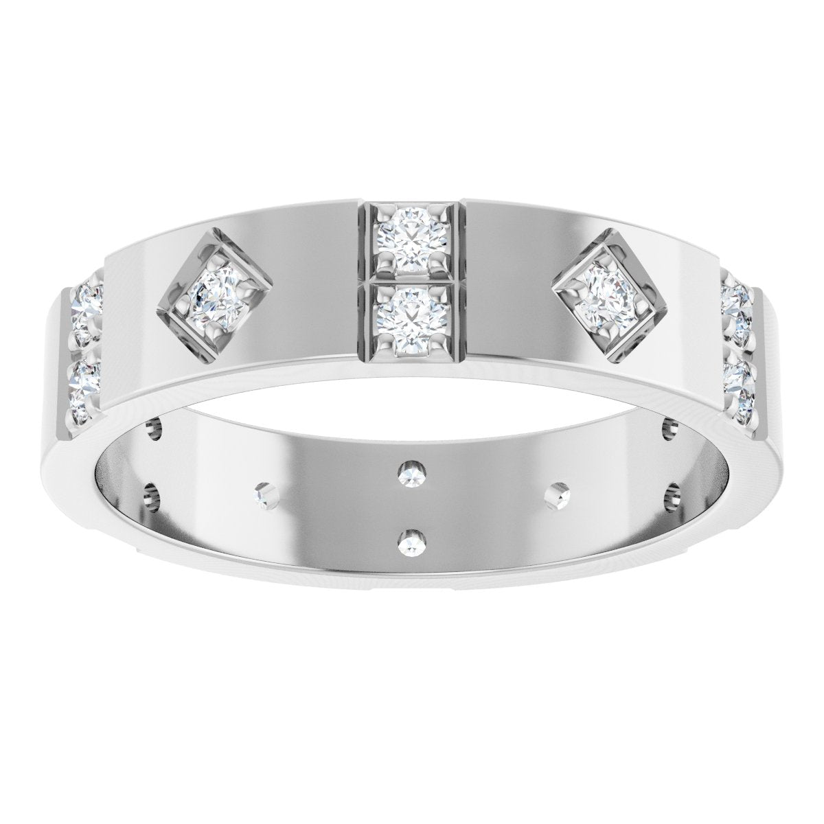 5/8 Ctw Lab-Grown Diamond Mens Accented Band - White Gold - Lab Grown Diamond