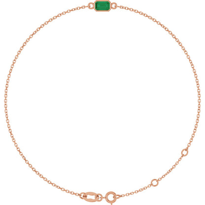 Emerald Lab-Grown Ruby Bezel-Set Bracelet - Rose Gold - Lab Grown Diamond