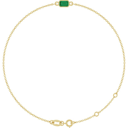Emerald Lab-Grown Blue Sapphire Bezel-Set Bracelet - Yellow Gold - Lab Grown Diamond