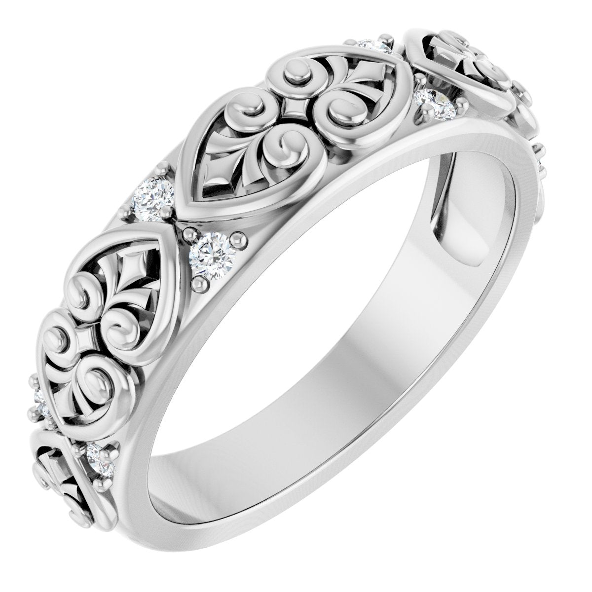 1/6 Ctw Lab-Grown Diamond Accented Sculptural Band - White Gold - Lab Grown Diamond