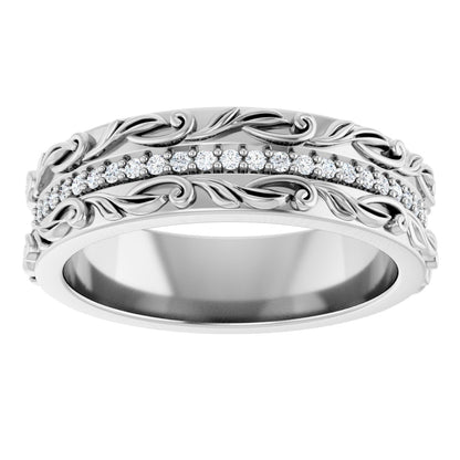 1/4 Ctw Lab-Grown Diamond Floral Accented Band - White Gold - Lab Grown Diamond