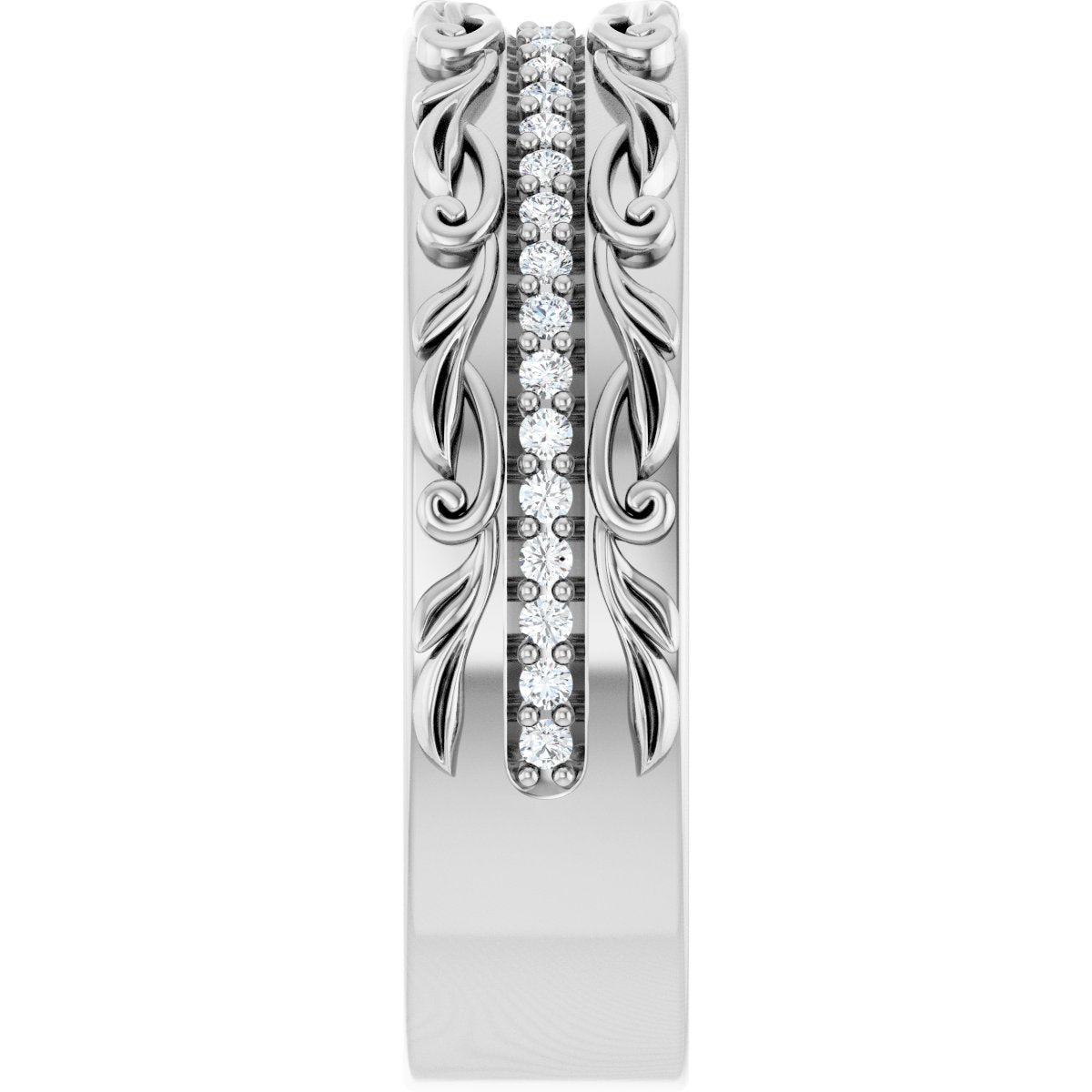 1/4 Ctw Lab-Grown Diamond Floral Accented Band - White Gold - Lab Grown Diamond