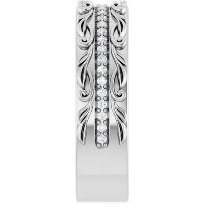 1/4 Ctw Lab-Grown Diamond Floral Accented Band - White Gold - Lab Grown Diamond