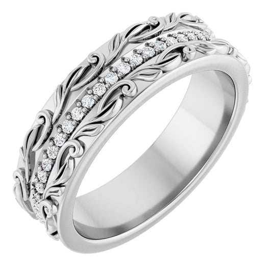 1/4 Ctw Lab-Grown Diamond Floral Accented Band - White Gold - Lab Grown Diamond