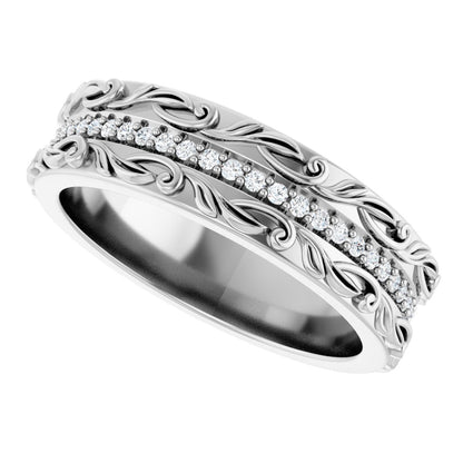 1/4 Ctw Lab-Grown Diamond Floral Accented Band - White Gold - Lab Grown Diamond