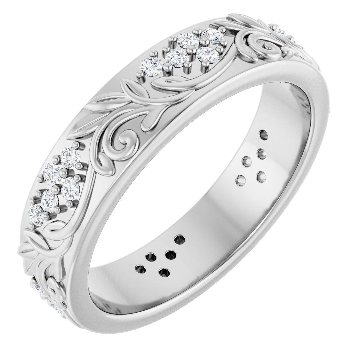 1/2 Ctw Lab-Grown Diamond Floral Band - White Gold - Lab Grown Diamond