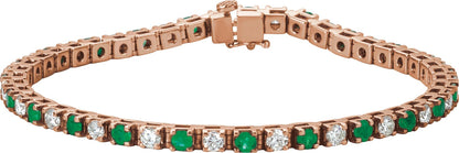 Lab-Grown Emerald And Diamond Line Bracelet - Rose Gold - Lab Grown Diamond