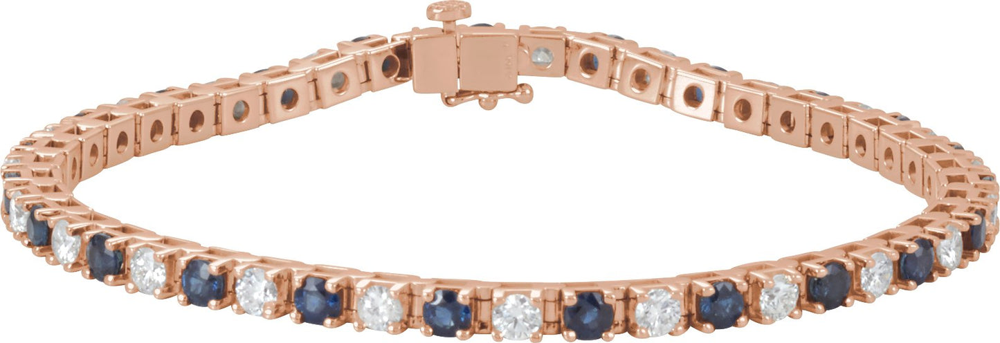 Lab-Grown Blue Sapphire And Diamond Line Bracelet - Rose Gold - Lab Grown Diamond