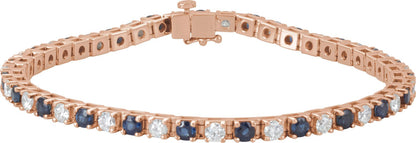 Lab-Grown Blue Sapphire And Diamond Line Bracelet - Rose Gold - Lab Grown Diamond