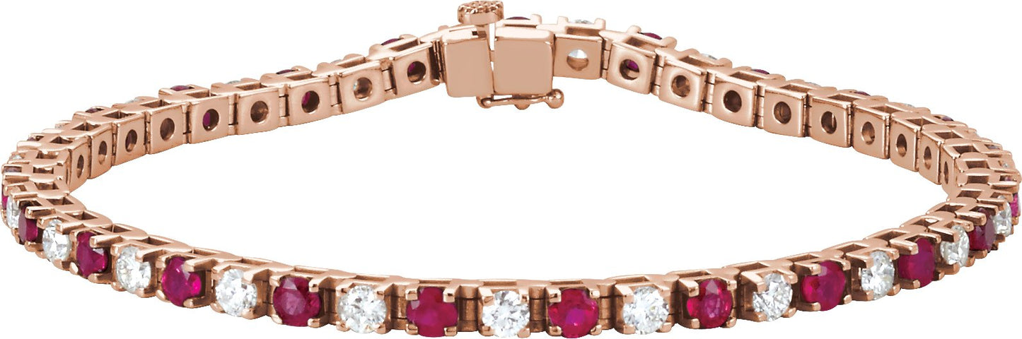 Lab-Grown Ruby And Diamond Line Bracelet - Rose Gold - Lab Grown Diamond