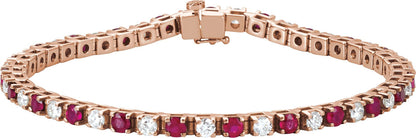 Lab-Grown Ruby And Diamond Line Bracelet - Rose Gold - Lab Grown Diamond