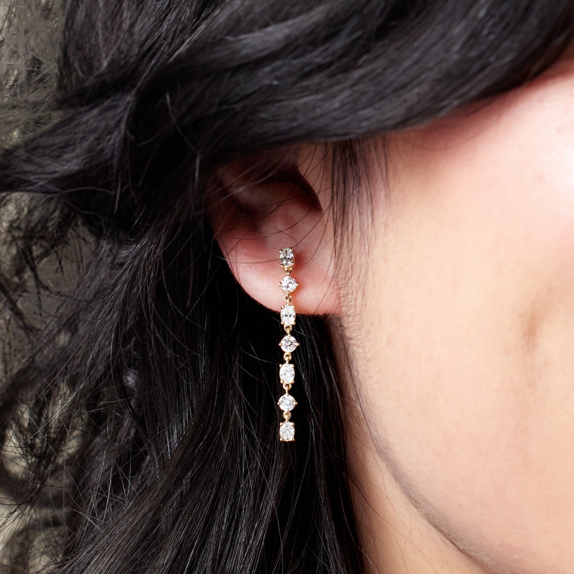 1 1/5 Ctw Oval Lab-Grown Diamond 7-Stone Dangle Earrings - Rose Gold - Lab Grown Diamond