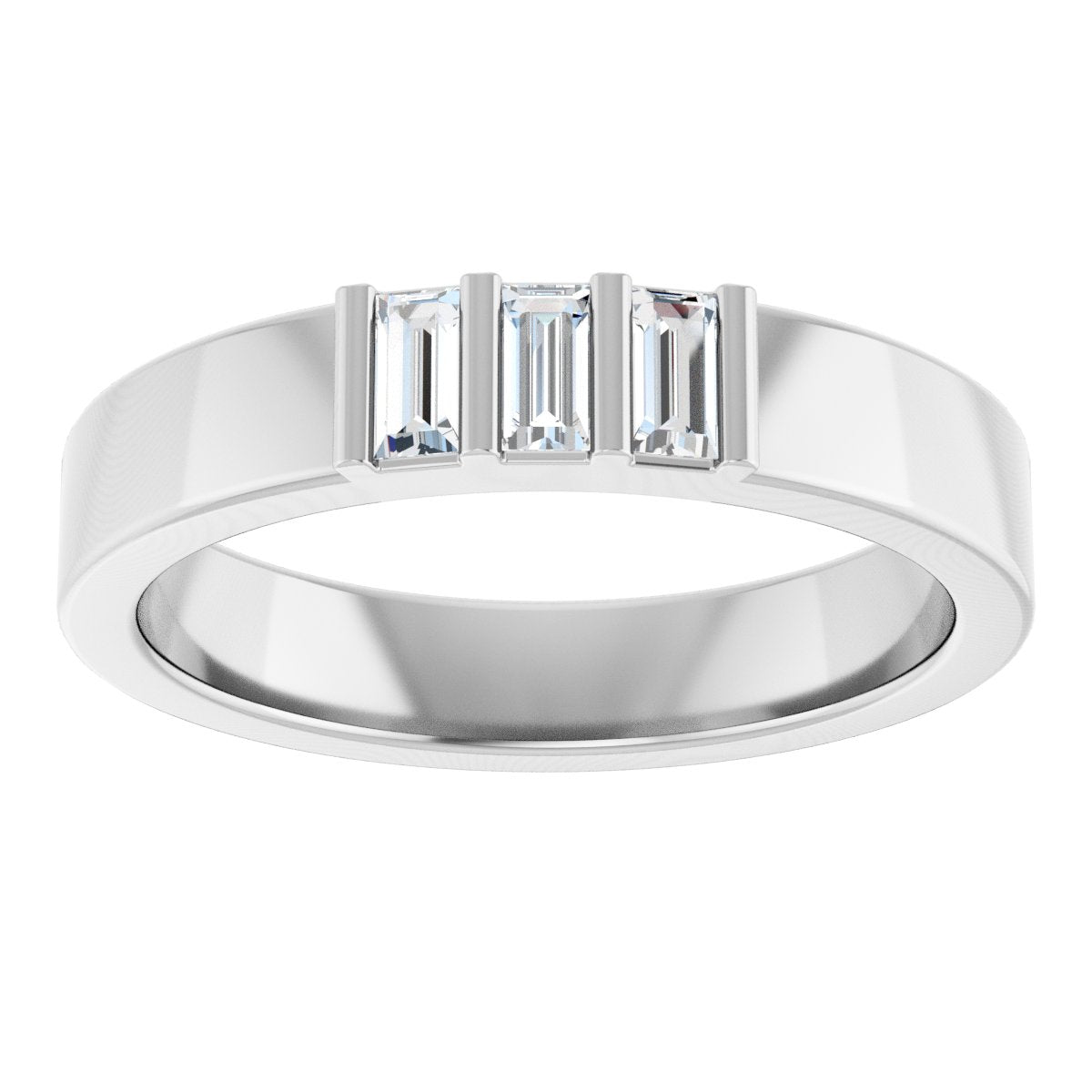 1/5 Ctw Straight Baguette Lab-Grown Diamond Three Stone Band - White Gold - Lab Grown Diamond
