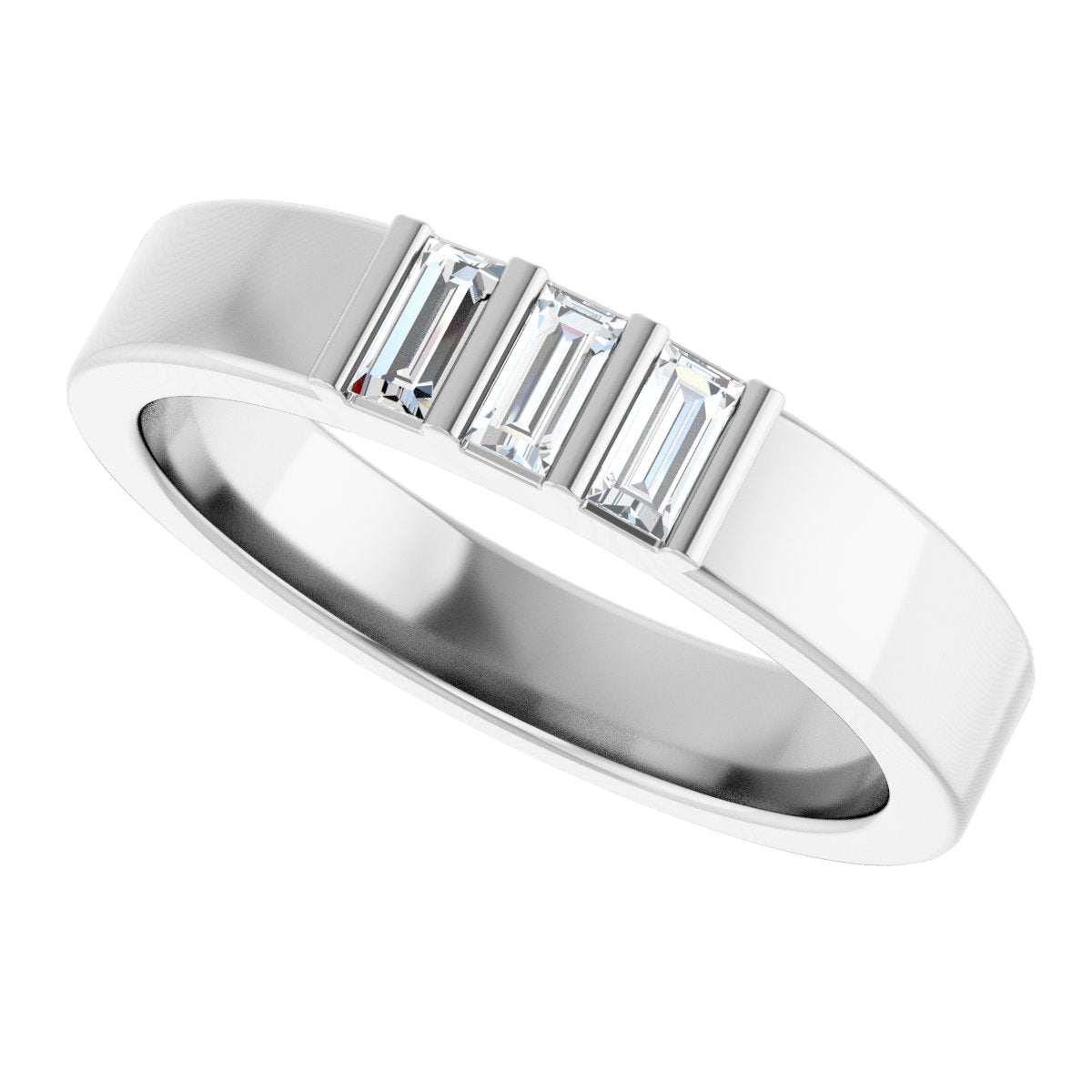 1/5 Ctw Straight Baguette Lab-Grown Diamond Three Stone Band - White Gold - Lab Grown Diamond