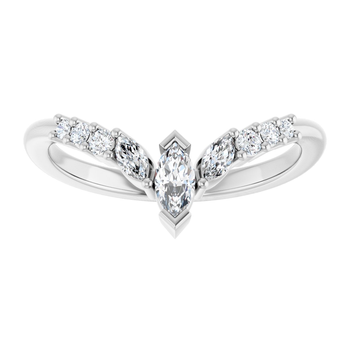 1/3 Ctw Marquise Lab-Grown Diamond Contour Band - White Gold - Lab Grown Diamond