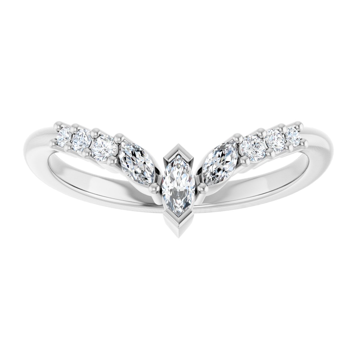 1/4 Ctw Marquise Lab-Grown Diamond Contour Band - White Gold - Lab Grown Diamond