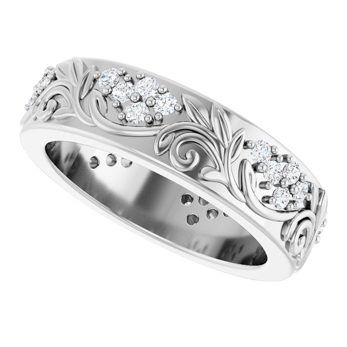 1/2 Ctw Lab-Grown Diamond Floral Band - White Gold - Lab Grown Diamond