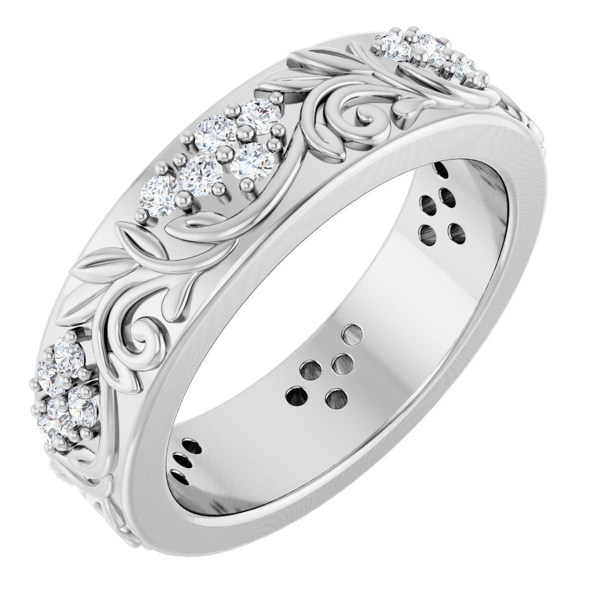 1/2 Ctw Lab-Grown Diamond Floral Band - White Gold - Lab Grown Diamond