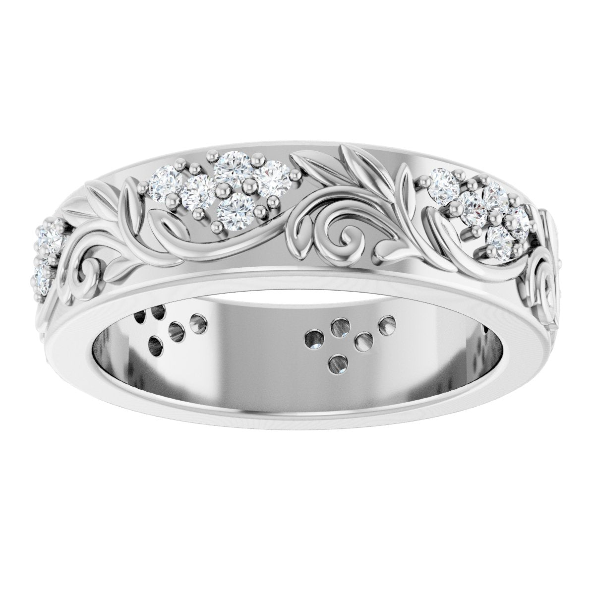 1/2 Ctw Lab-Grown Diamond Floral Band - White Gold - Lab Grown Diamond