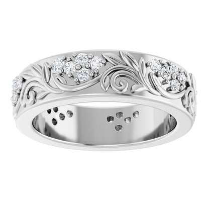 1/2 Ctw Lab-Grown Diamond Floral Band - White Gold - Lab Grown Diamond