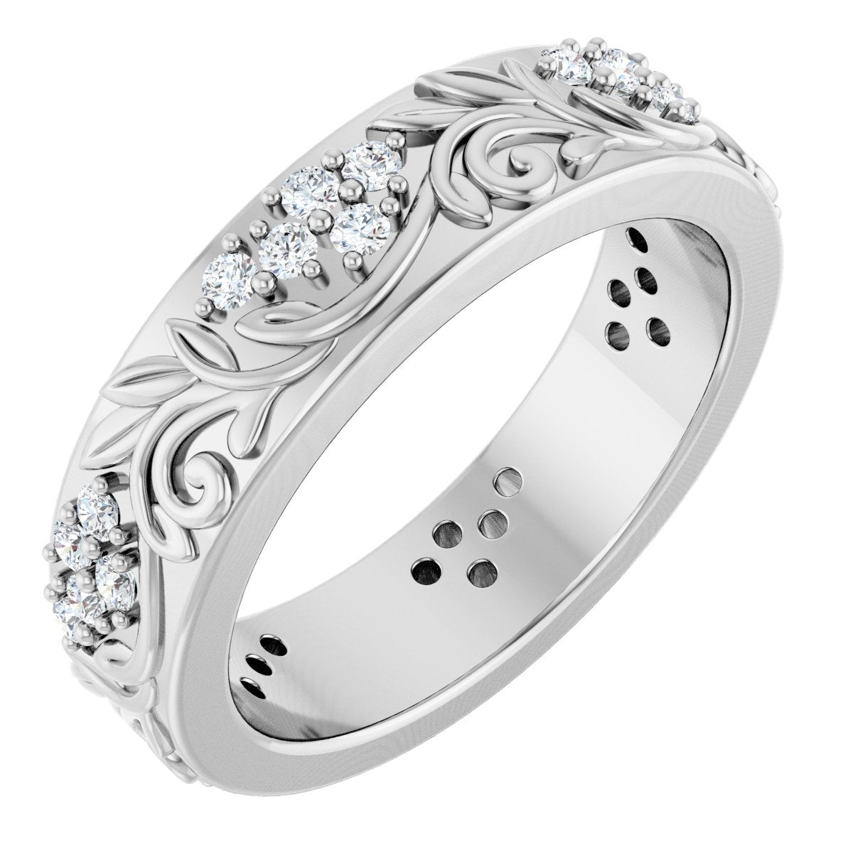 1/2 Ctw Lab-Grown Diamond Floral Band - White Gold - Lab Grown Diamond