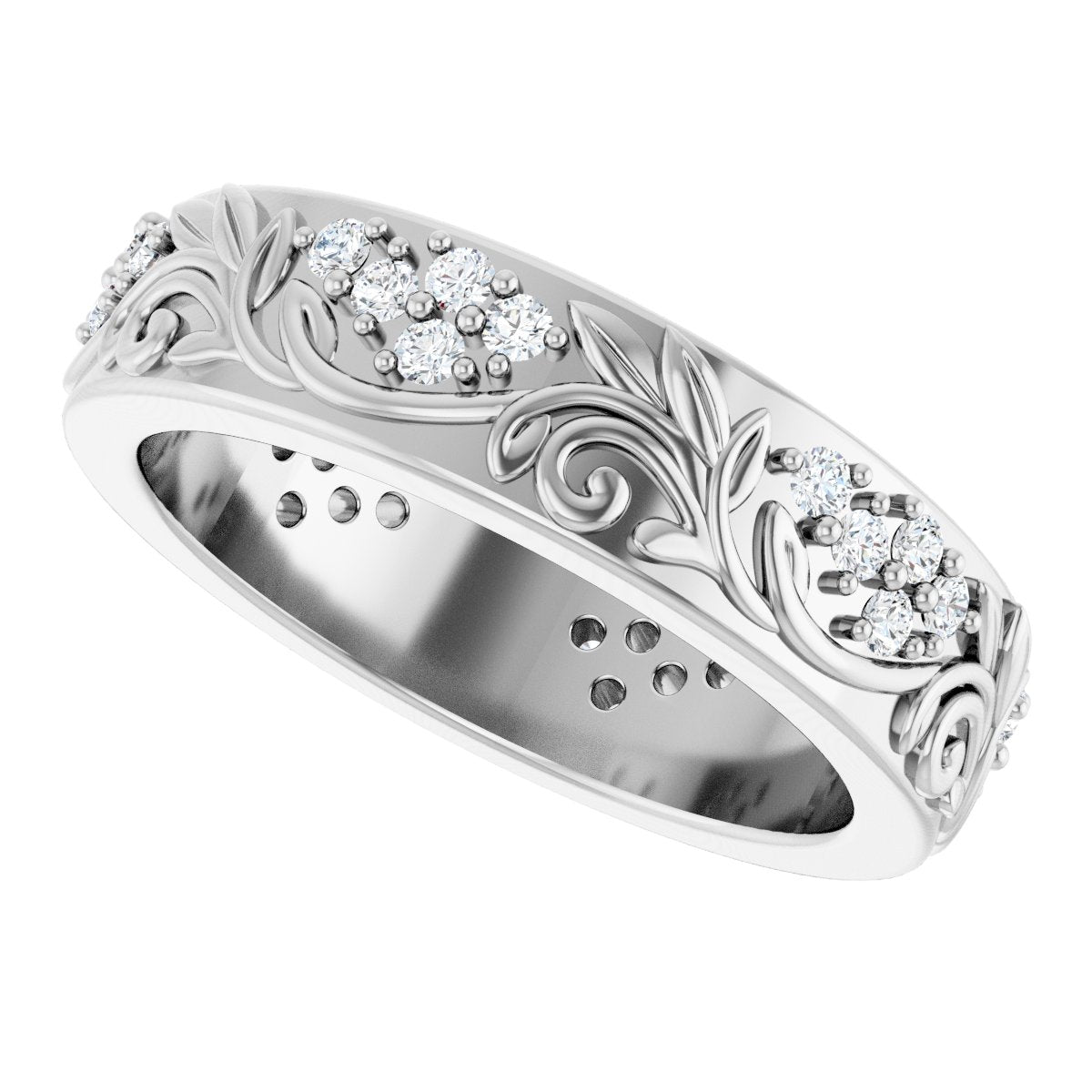 1/2 Ctw Lab-Grown Diamond Floral Band - White Gold - Lab Grown Diamond