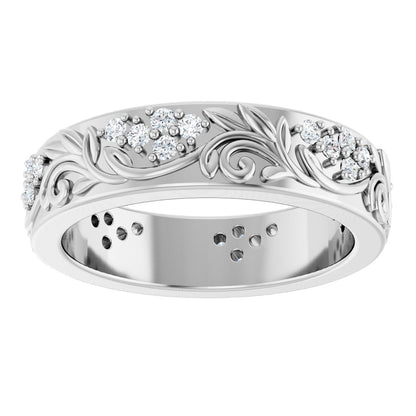 1/2 Ctw Lab-Grown Diamond Floral Band - White Gold - Lab Grown Diamond