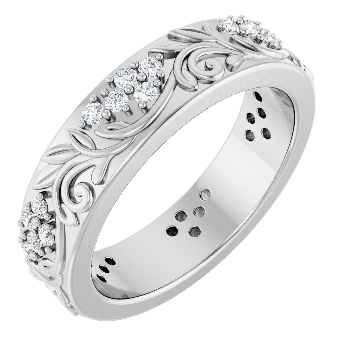 1/2 Ctw Lab-Grown Diamond Floral Band - White Gold - Lab Grown Diamond