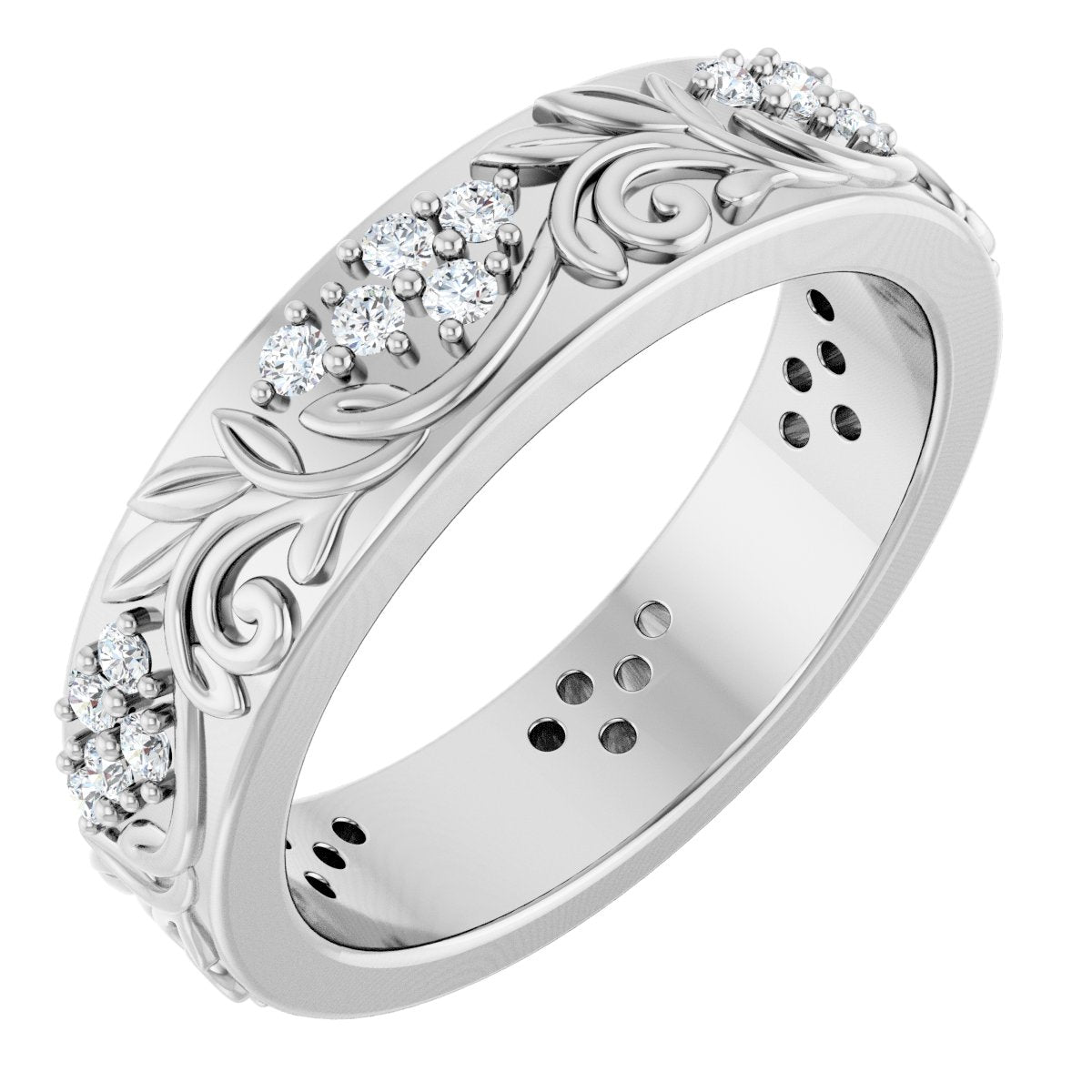 1/2 Ctw Lab-Grown Diamond Floral Band - White Gold - Lab Grown Diamond
