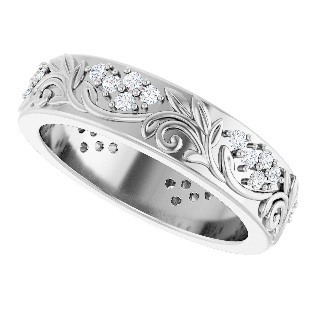 1/2 Ctw Lab-Grown Diamond Floral Band - White Gold - Lab Grown Diamond