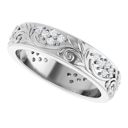 1/2 Ctw Lab-Grown Diamond Floral Band - White Gold - Lab Grown Diamond