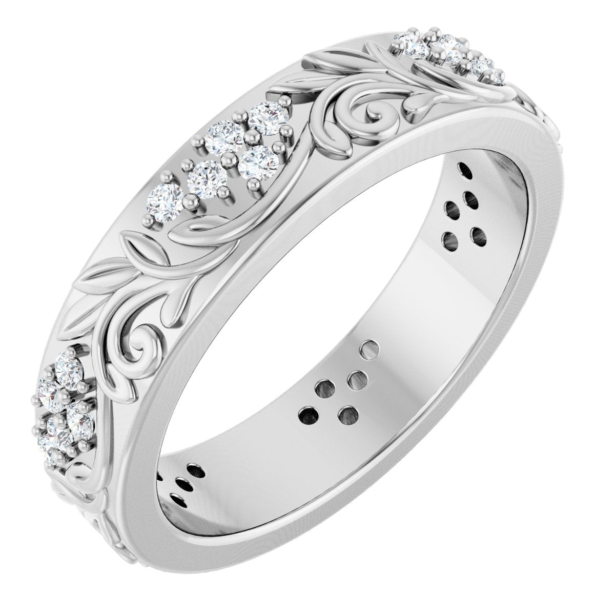 1/2 Ctw Lab-Grown Diamond Floral Band - White Gold - Lab Grown Diamond