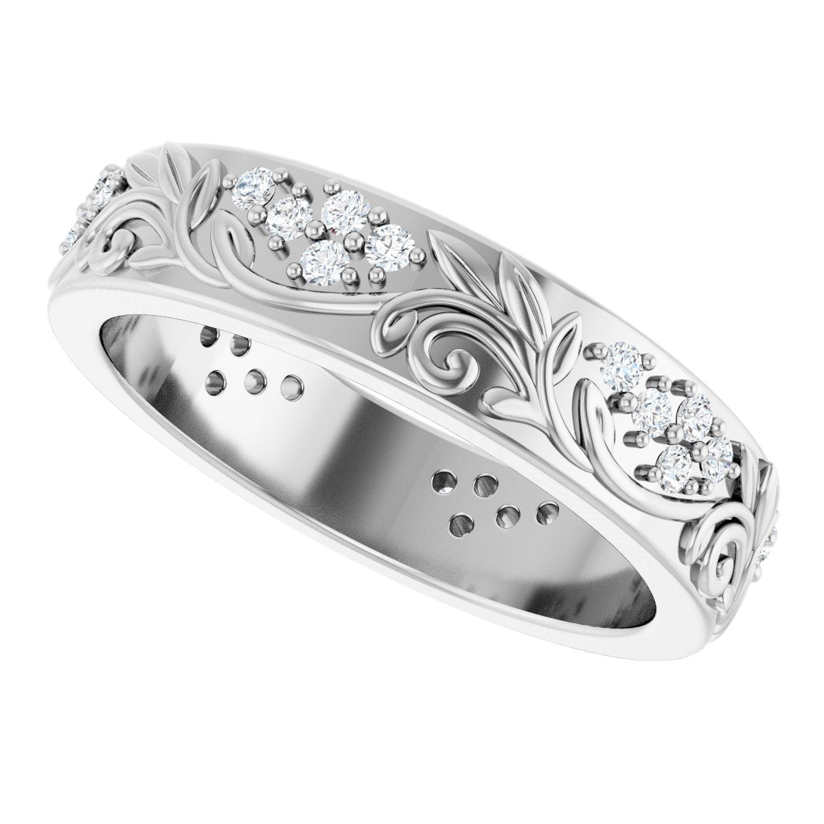 1/2 Ctw Lab-Grown Diamond Floral Band - White Gold - Lab Grown Diamond