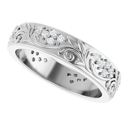 1/2 Ctw Lab-Grown Diamond Floral Band - White Gold - Lab Grown Diamond