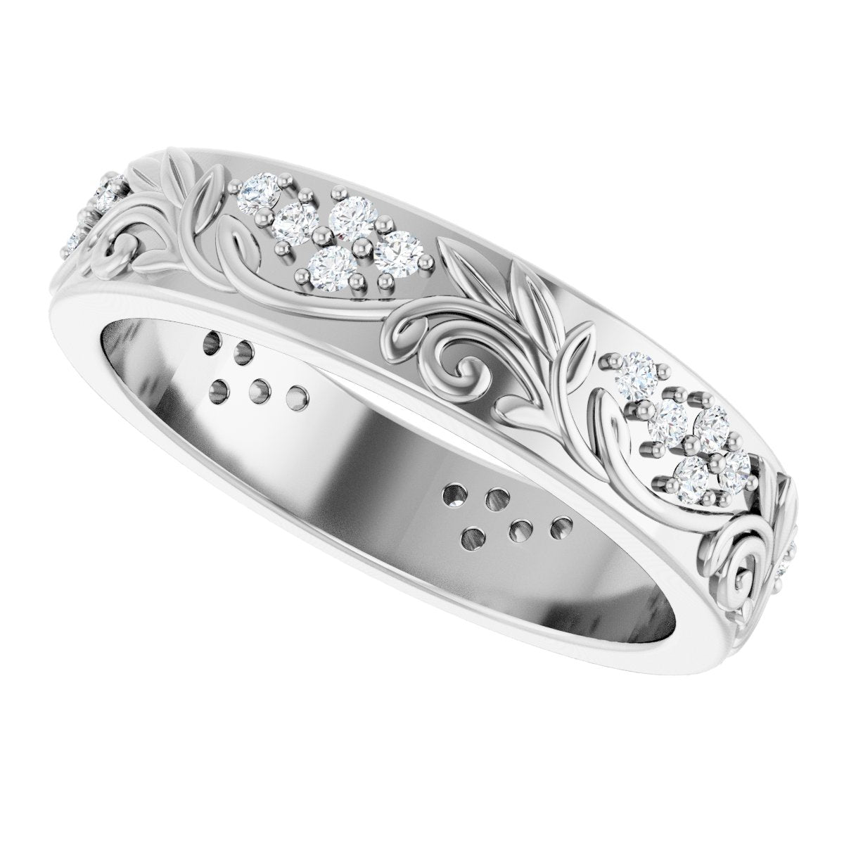 1/2 Ctw Lab-Grown Diamond Floral Band - White Gold - Lab Grown Diamond