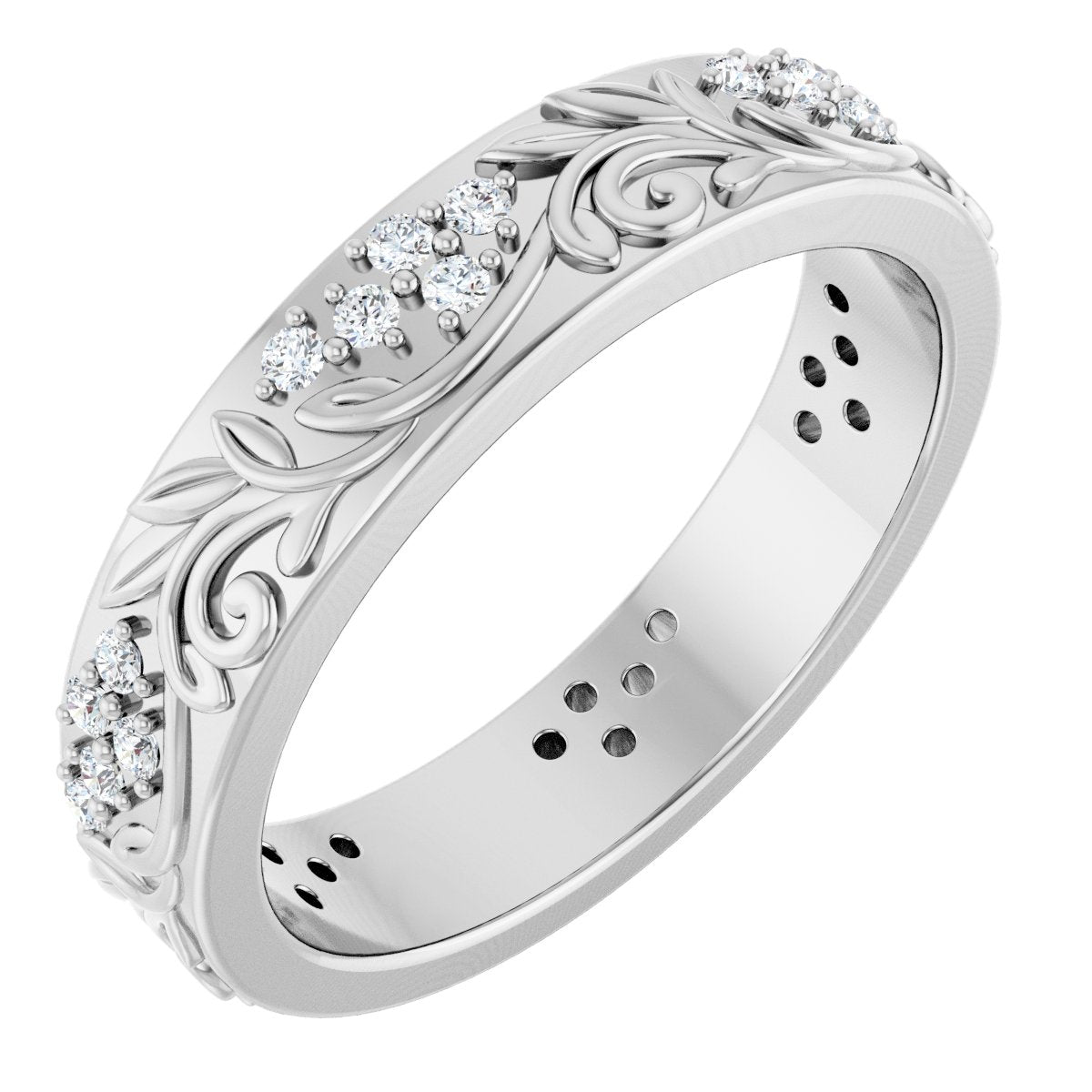1/2 Ctw Lab-Grown Diamond Floral Band - White Gold - Lab Grown Diamond